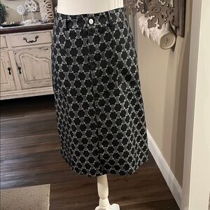 Celine Black & Gray Patterned Midi Skirt
